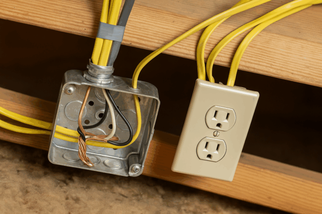 Electrician installing wiring and outlets inside a residential property in Naples, FL