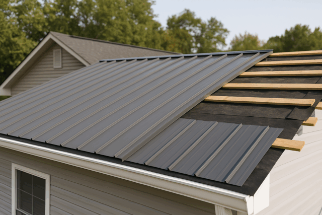 Metal roofing being installed on a residential property in Naples, FL