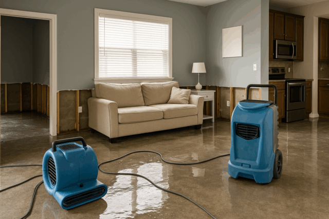 Flooded home undergoing professional water damage restoration in Naples, FL
